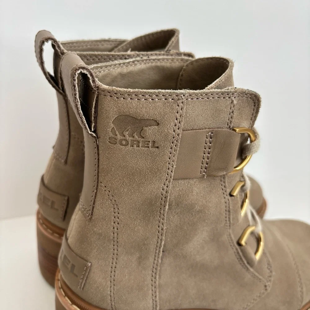Sorel Joan Now Lace Up Suede Taupe Lug Sole Heeled Boots 7 - Picture 9 of 14